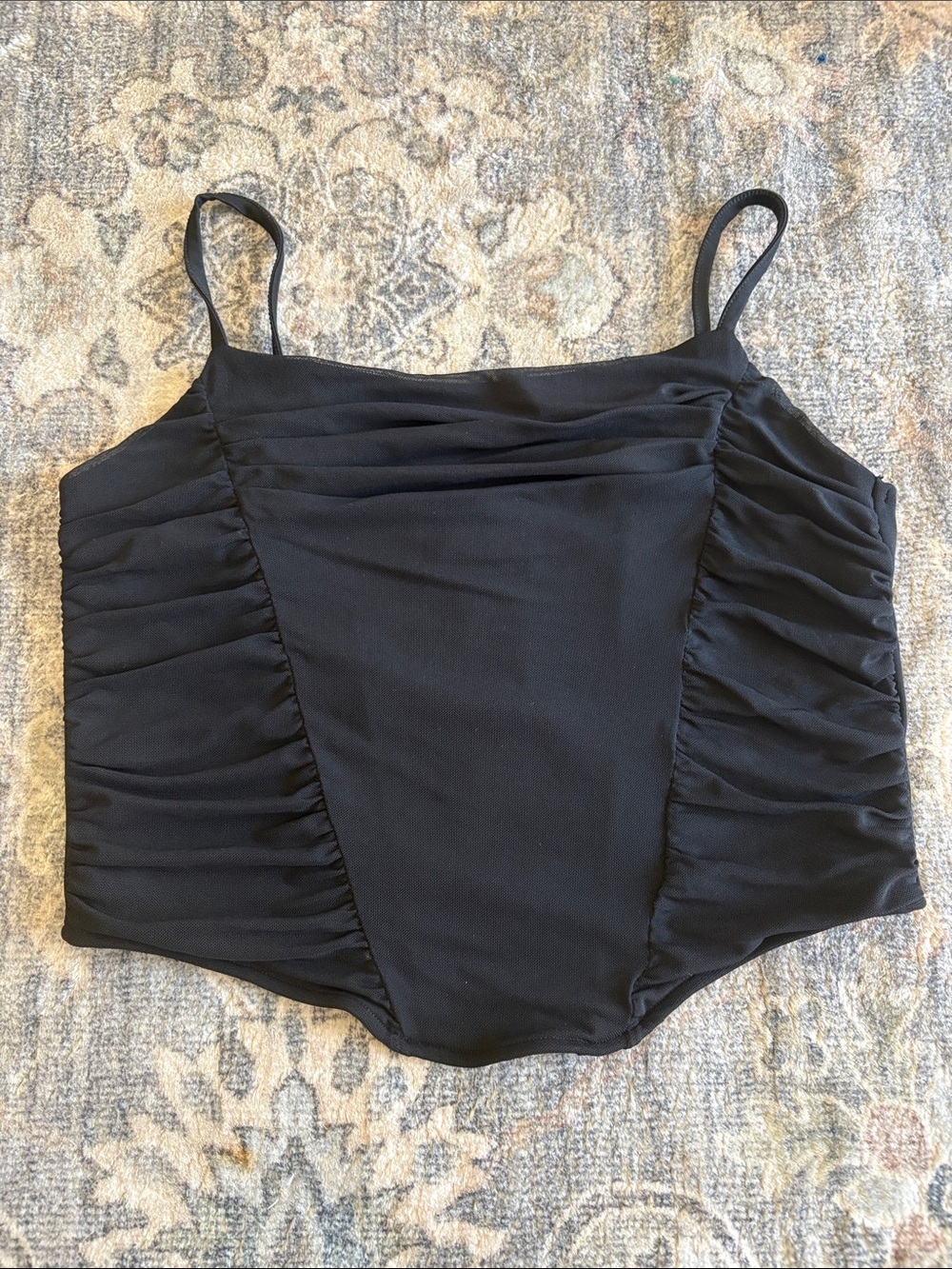 Black Ruched Tank Bodysuit